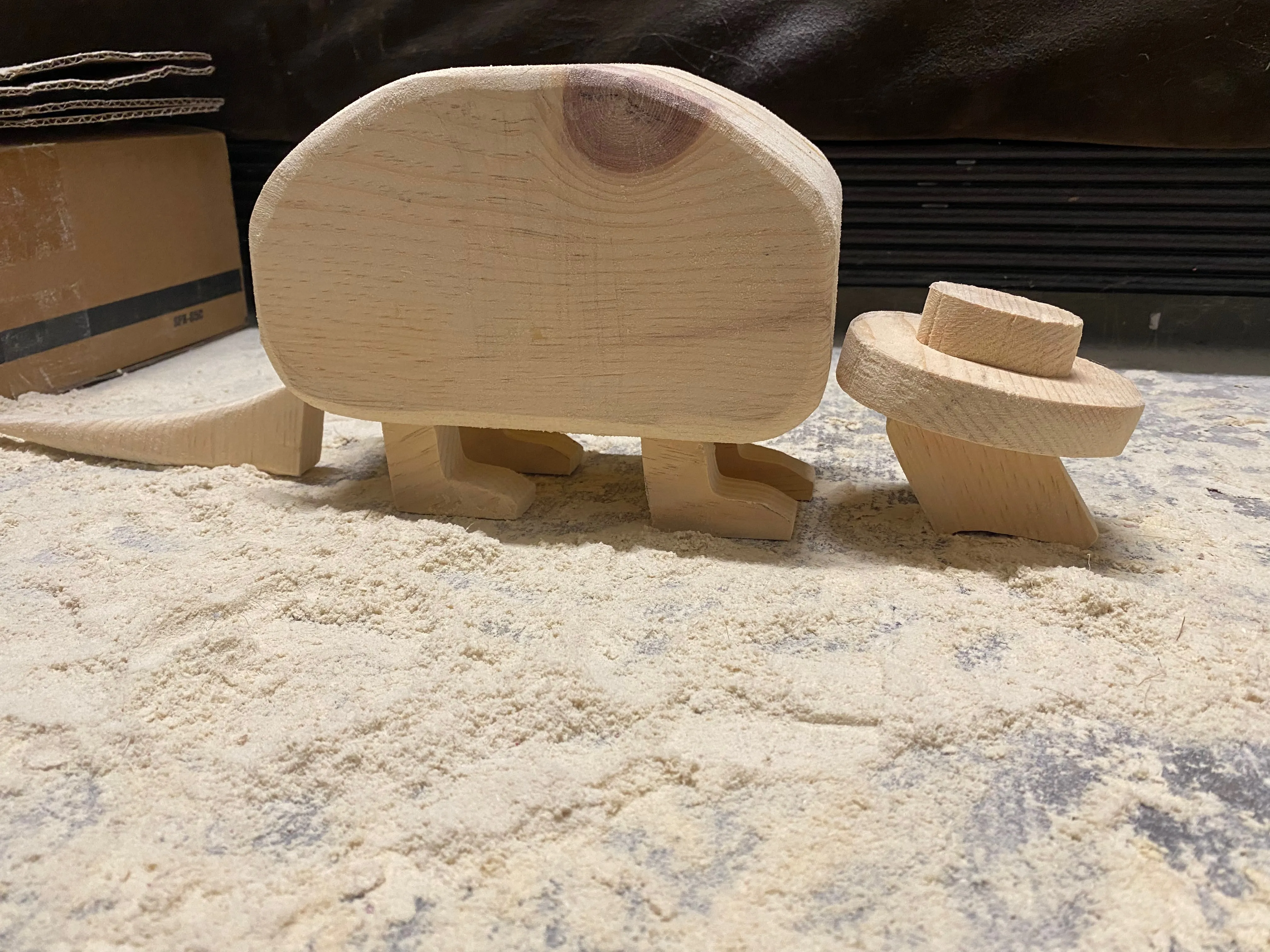 Rough shaping of the different components of the armadillo sculpture