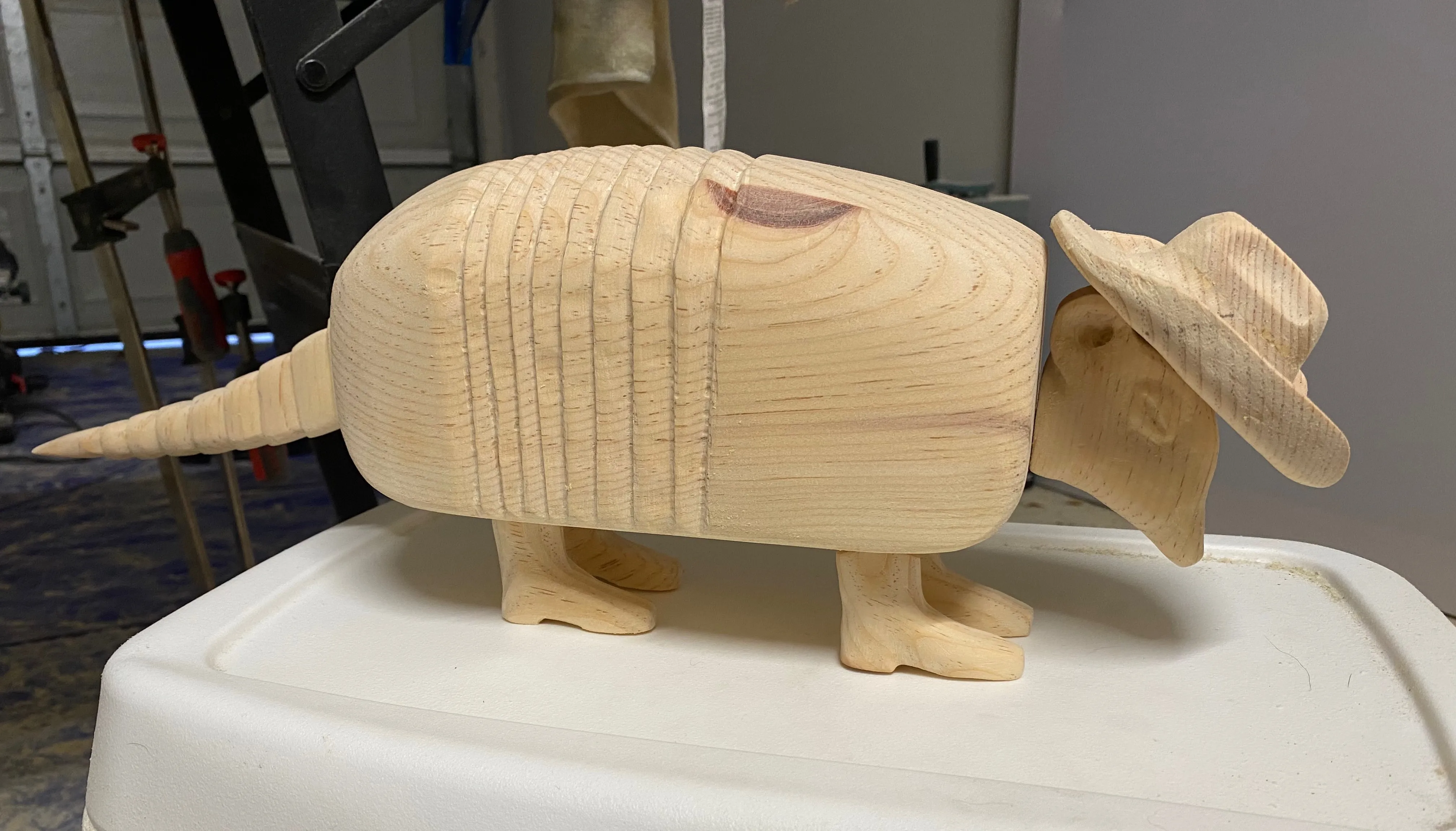 Full assembly of armadillo with cowboy boots and hat