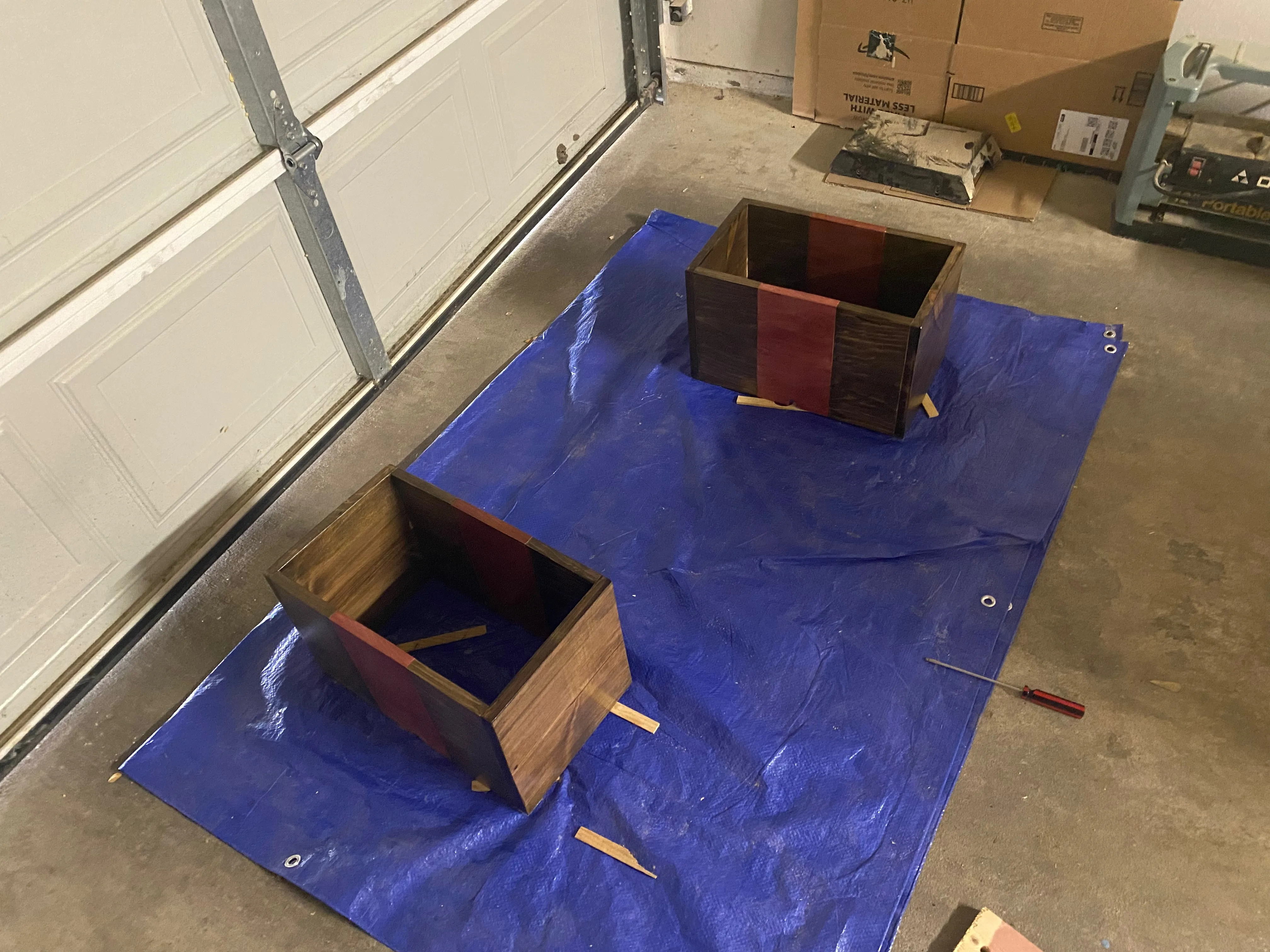 Both end tables drying after getting a Danish Oil finish