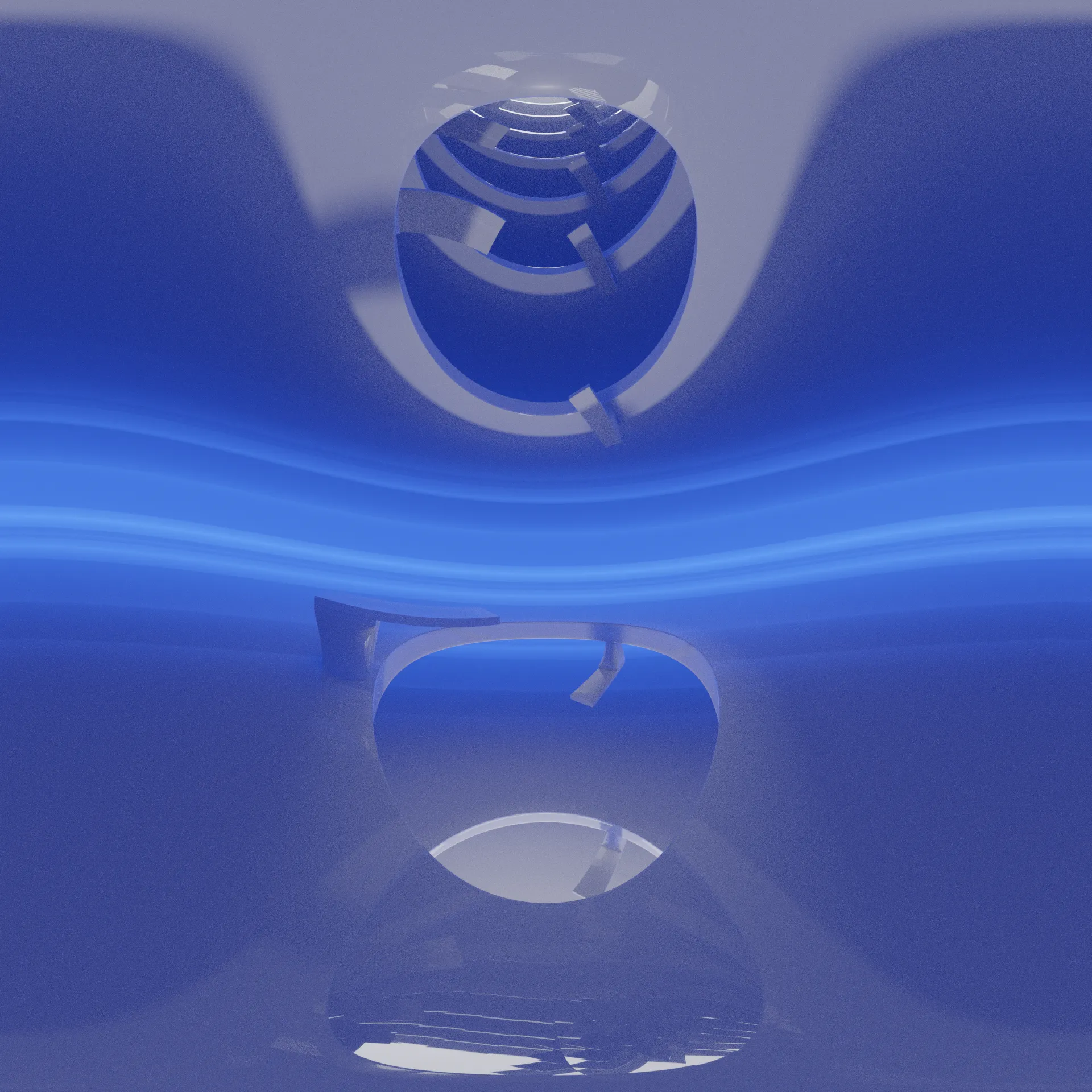 A round hole in the floor going through many levels, with diving boards facing each other.